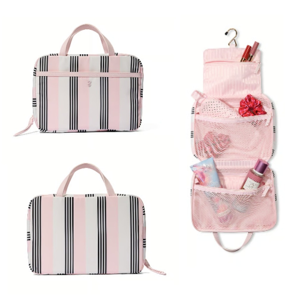 Victoria's Secret Pink Stripe Hanging Travel Cosmetic Toiletry Organizer Bag NWT